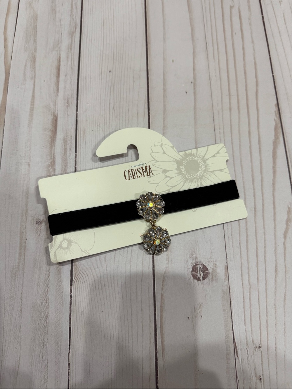 Charisma Black Velvet Hairband with Crystal Flower Embellishments